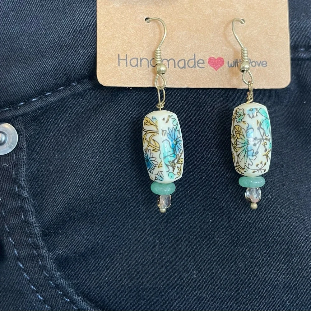 Handmade Floral Earrings with Blue Accents - Picture 5 of 5
